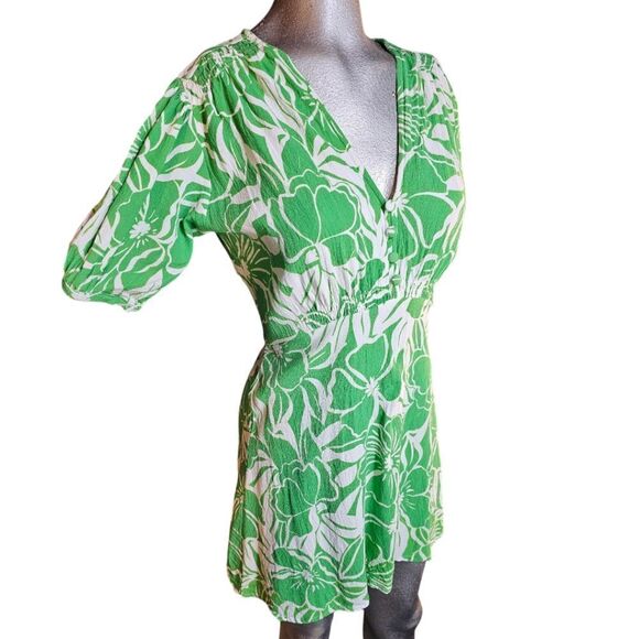 Faithful The Brand La Castella Green White Tropical Mini Dress Size 4 - Picture 2 of 15